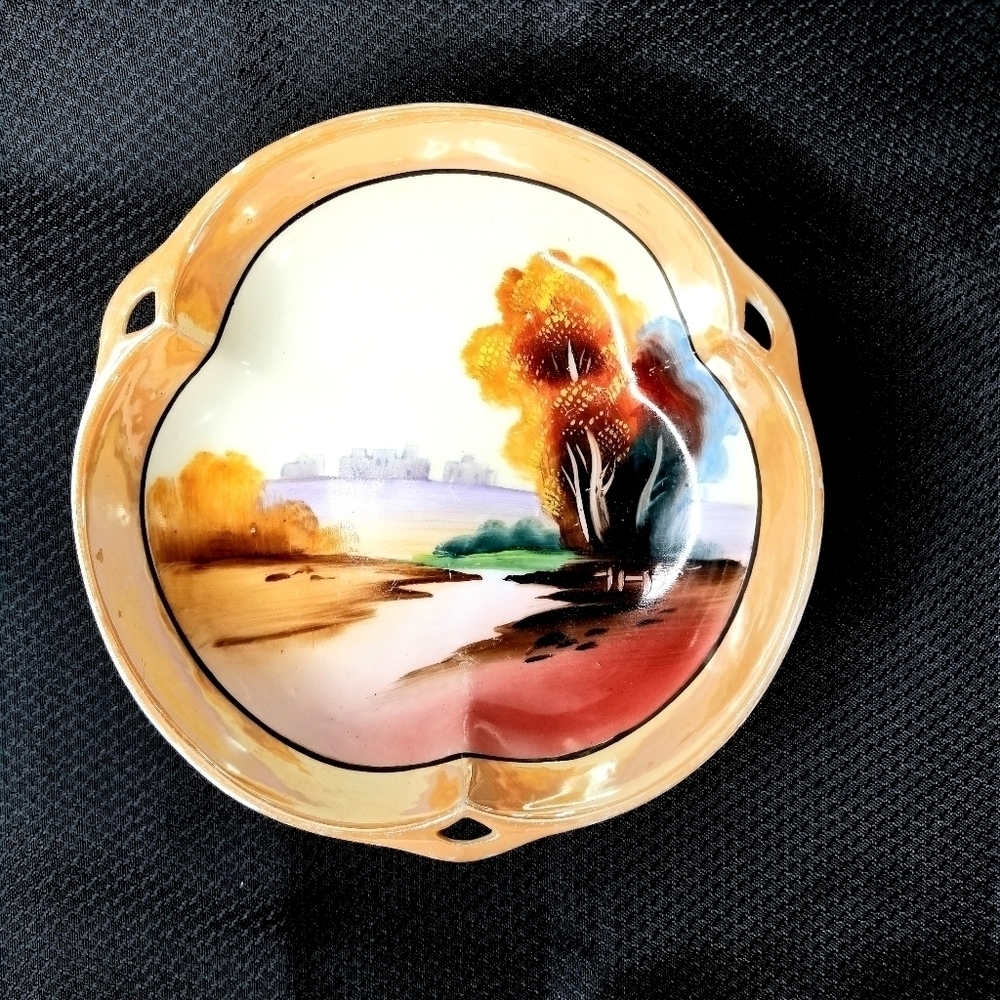 Chikaramachi Orange Hand Painted Dish Vintage Original, Collectible